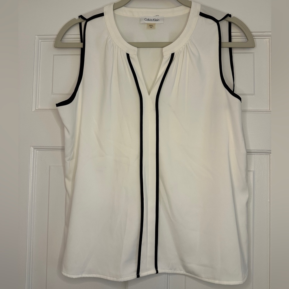 Calvin Klein Women's White Blouse with Black Trim